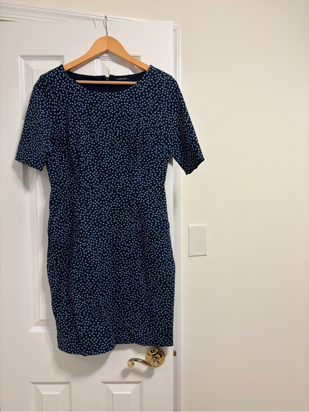Lands' End Navy and Light Blue Polka Dot Mini Dress